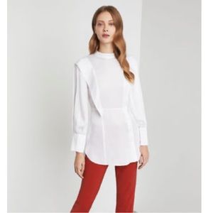 NWOT BCBGMAXAZRIA White Ruffle Sleeve Asymmetrical Wrap Blouse | Size S